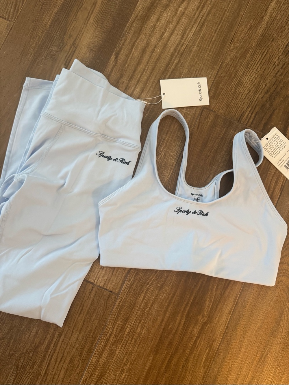 Sporty & Rich Pale Blue Seamless Sports Bra and Leggings Set